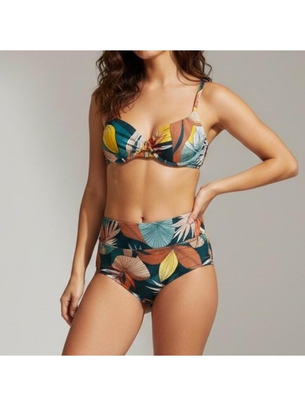 NWT Calia women's S Scrunched Tie Back Bikini Top Botanical W Sea Green